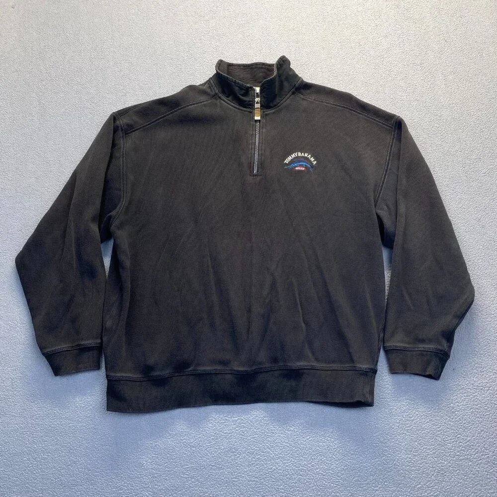 Tommy Bahama Men’s Sweater Black Cotton Long Sleeve Quarter Zip‎ Size XL